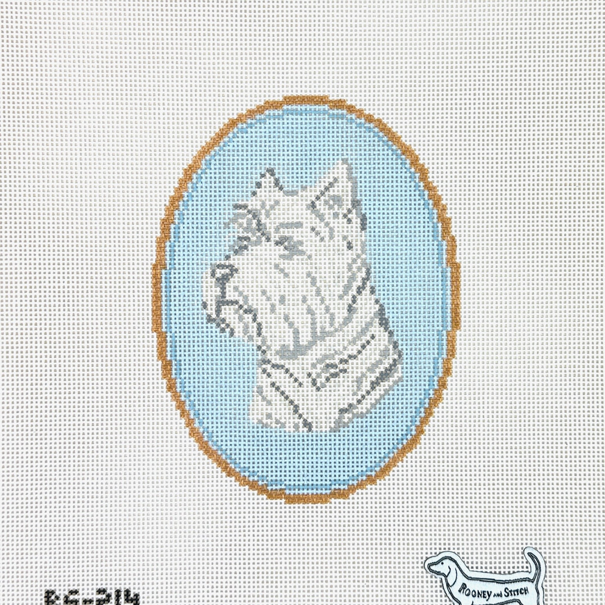 Atlantic Blue Canvas Rooney and Stitch Dog Cameo Needlepoint Canvas - Westie