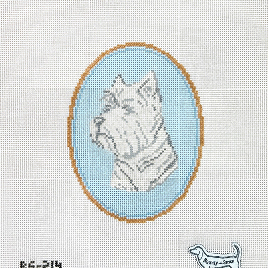 Atlantic Blue Canvas Rooney and Stitch Dog Cameo Needlepoint Canvas - Westie