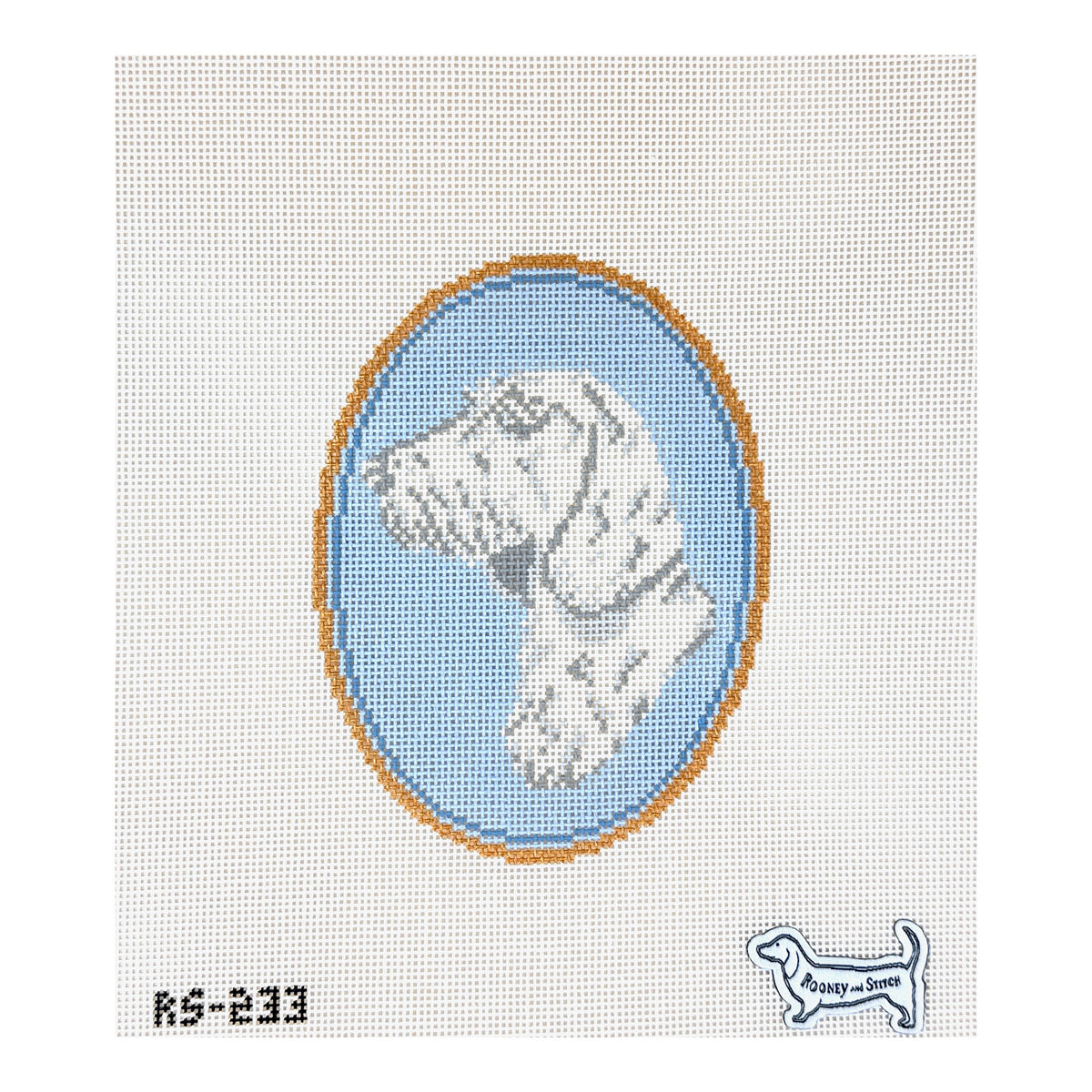 Atlantic Blue Canvas Rooney and Stitch Dog Cameo Needlepoint Canvas - Wire-Haired Doxie