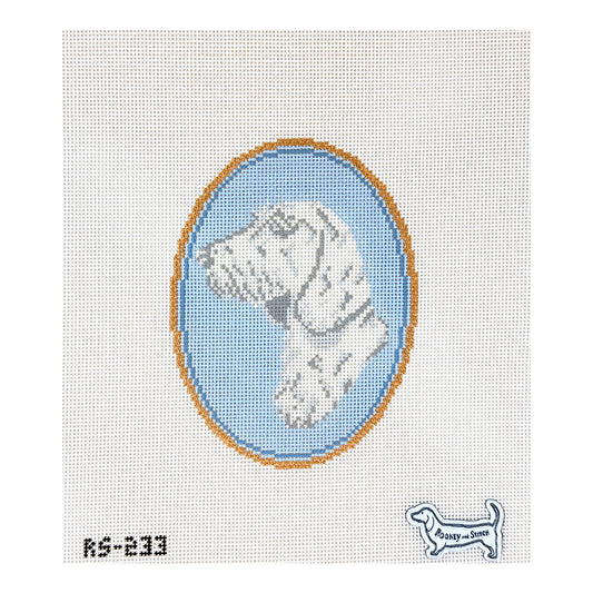 Atlantic Blue Canvas Rooney and Stitch Dog Cameo Needlepoint Canvas - Wire-Haired Doxie