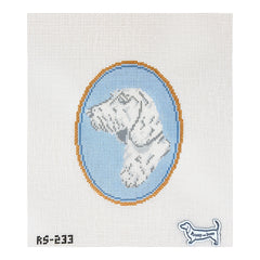 Atlantic Blue Canvas Rooney and Stitch Dog Cameo Needlepoint Canvas - Wire-Haired Doxie
