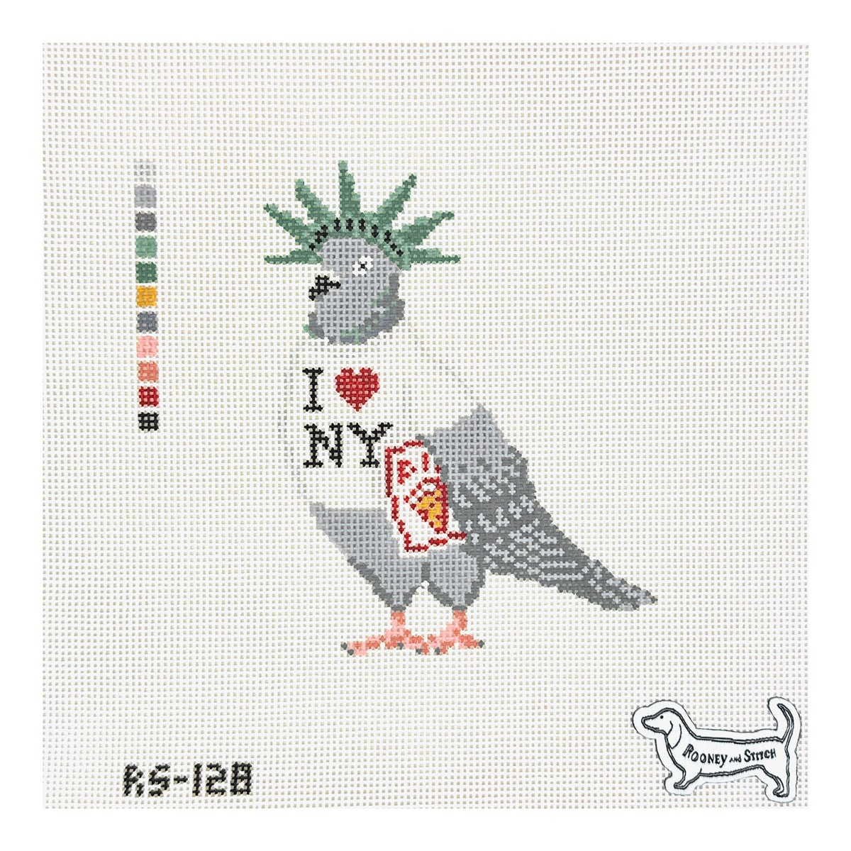 Atlantic Blue Canvas Rooney and Stitch Mascots NYC Pigeon Needlepoint Canvas