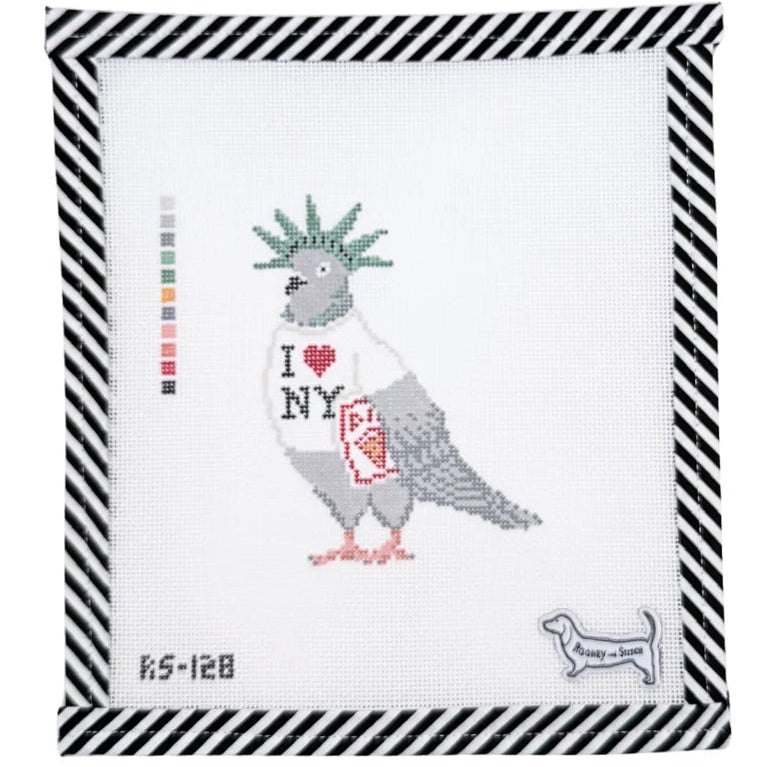 Atlantic Blue Canvas Rooney and Stitch NYC Pigeon Needlepoint Canvas