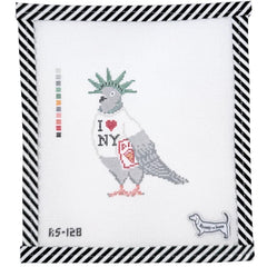 Atlantic Blue Canvas Rooney and Stitch NYC Pigeon Needlepoint Canvas