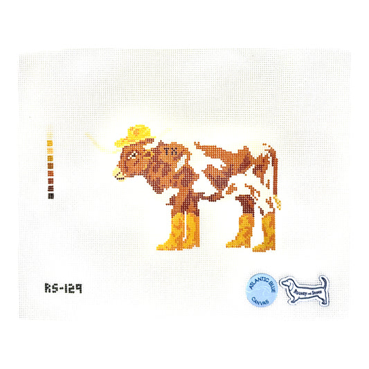 Atlantic Blue Canvas Rooney and Stitch Texas Longhorn Needlepoint Canvas
