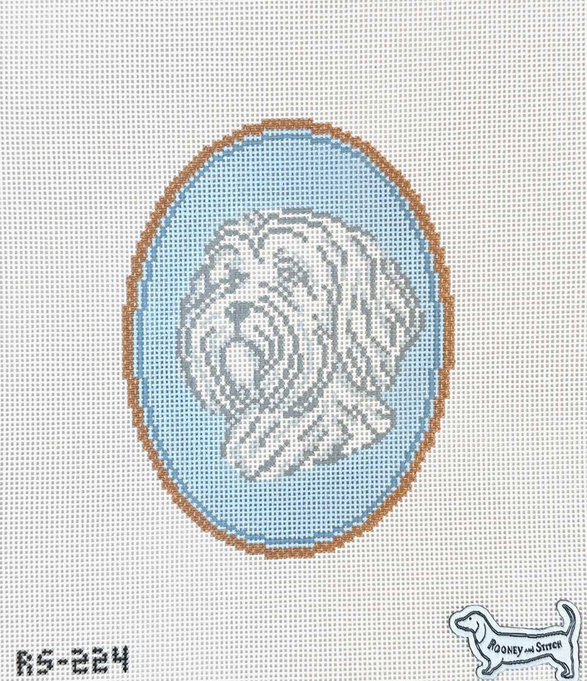 Atlantic Blue Canvas Rooney and Stitch The Havanese Dog Cameo Needlepoint Canvas
