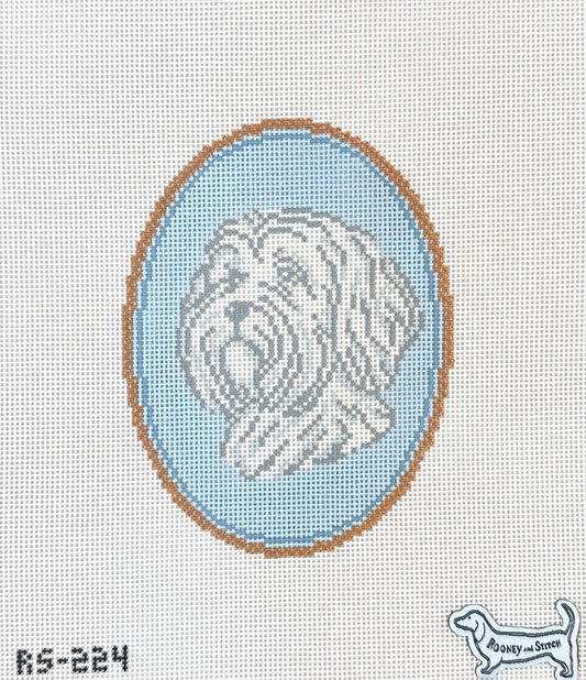 Atlantic Blue Canvas Rooney and Stitch The Havanese Dog Cameo Needlepoint Canvas
