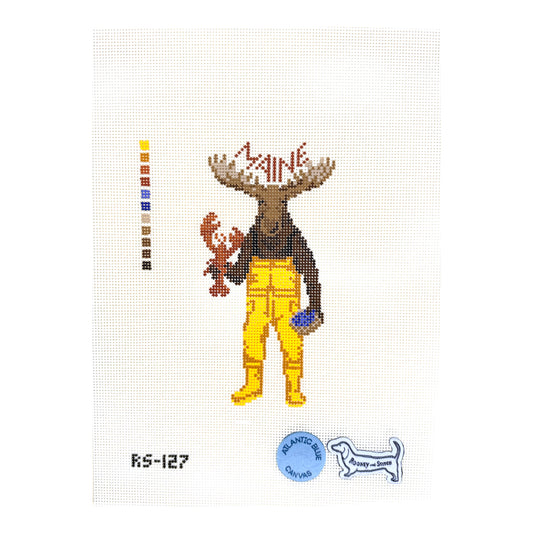 Atlantic Blue Canvas Rooney & Stitch Maine Moose Needlepoint Canvas
