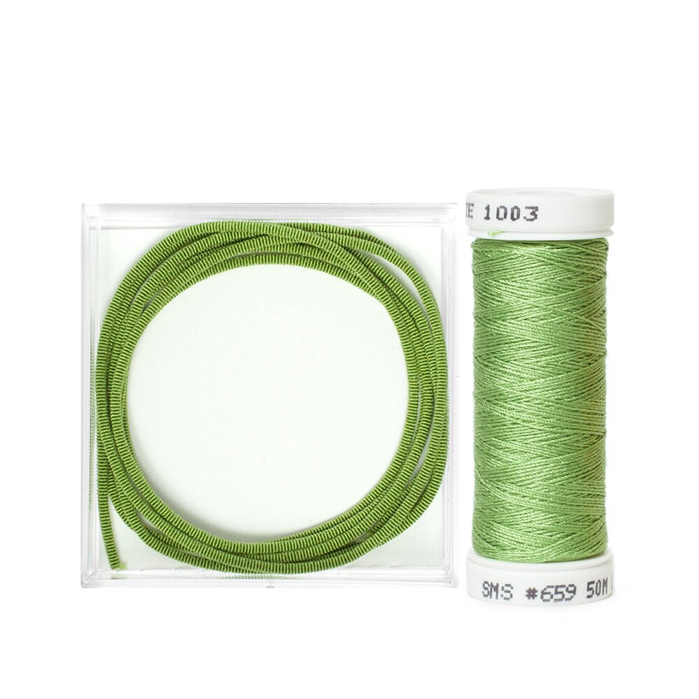 Au Ver a Soie Size 2 Silk Wrapped Purl with Matching Soie 100/3 Couching Thread Set - 6041 Yellow Green