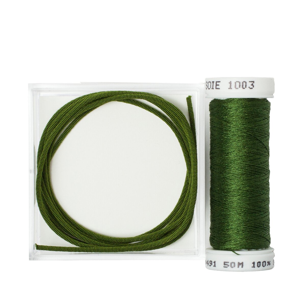 Au Ver a Soie Size 2 Silk Wrapped Purl with Matching Soie 100/3 Couching Thread Set - 6123 Green
