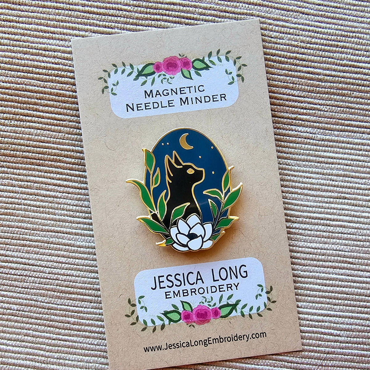 Jessica Long Embroidery Black Cat Enamel Needle Minder
