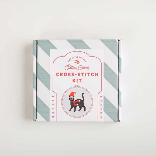 Cotton Clara Christmas Cat Beginner Cross Stitch Kit