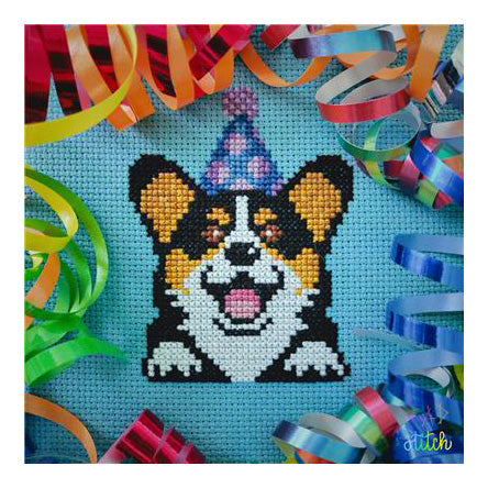 BAD Stitch Birthday Corgi Cross Stitch Pattern