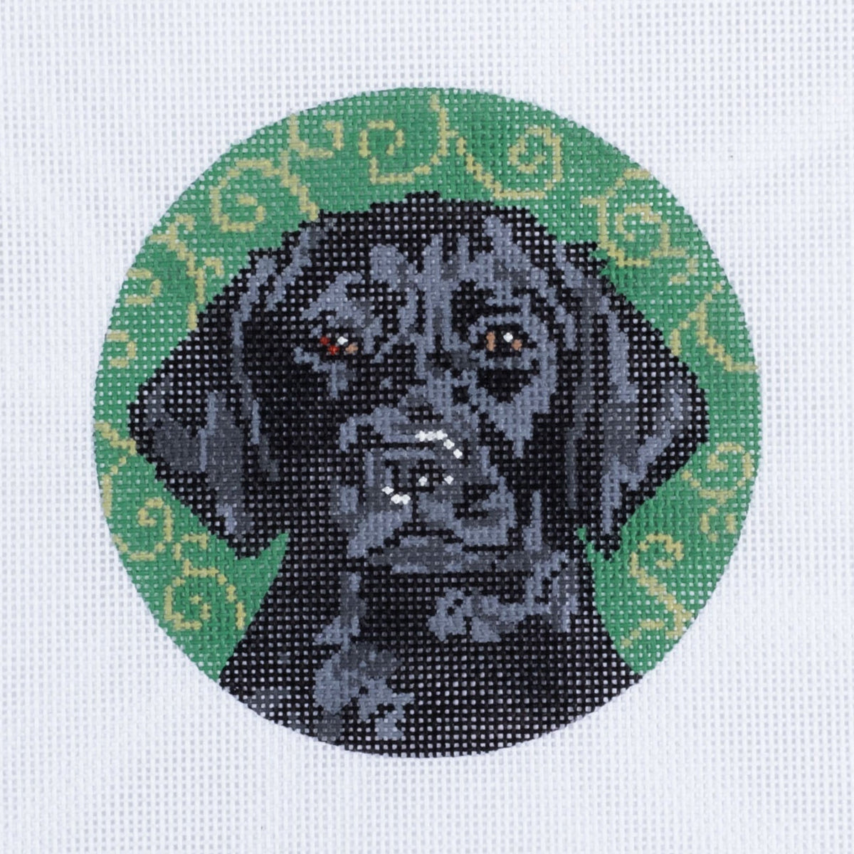 Barbara Russell Black Lab Dog Round Ornament Needlepoint Canvas