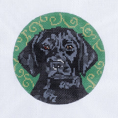 Barbara Russell Black Lab Dog Round Ornament Needlepoint Canvas