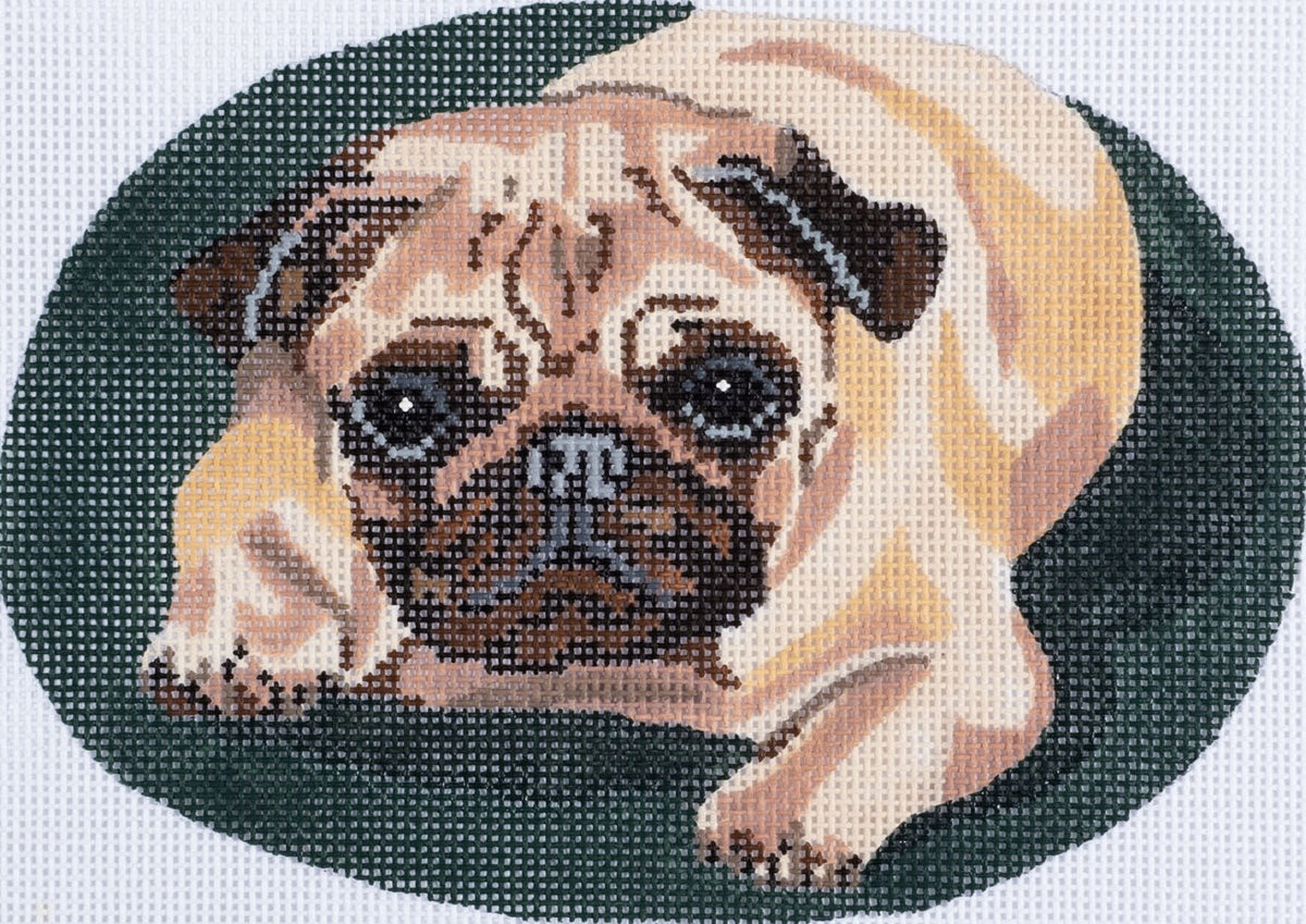 Barbara Russell Designs Pug Dog Oval Needlepoint Canvas