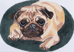 Barbara Russell Designs Pug Dog Oval Needlepoint Canvas