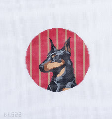 Barbara Russell Doberman Dog Round Ornament Needlepoint Canvas