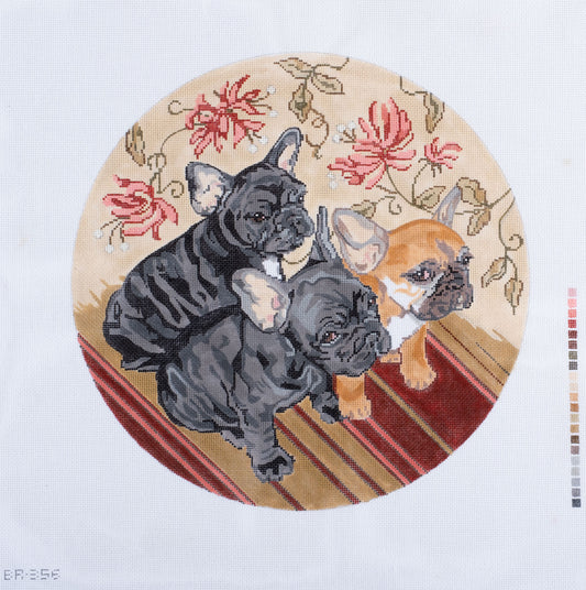 Barbara Russell French Bulldog Pups Needlepoint Canvas