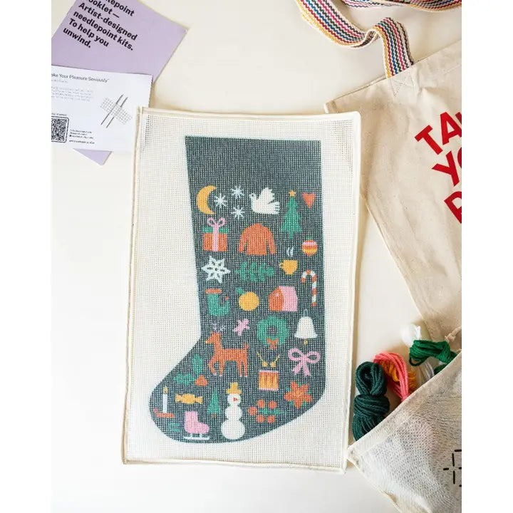 Unwind Studio Folk Christmas Stocking - Green Needlepoint Kit