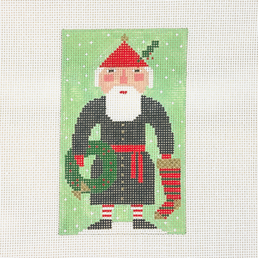 Birds of a Feather Black Santa Needlepoint Canvas