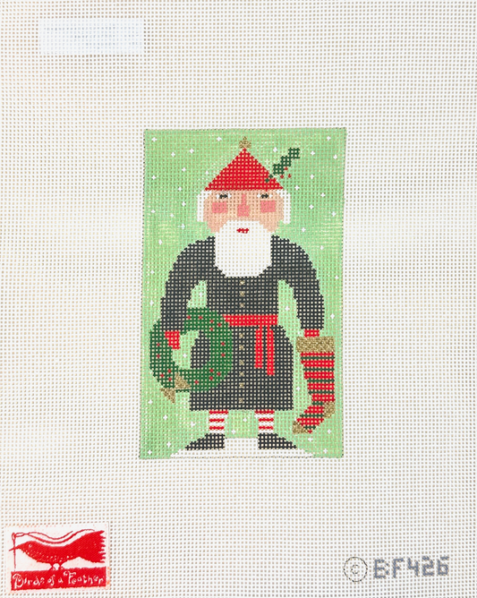 Birds of a Feather Black Santa Needlepoint Canvas