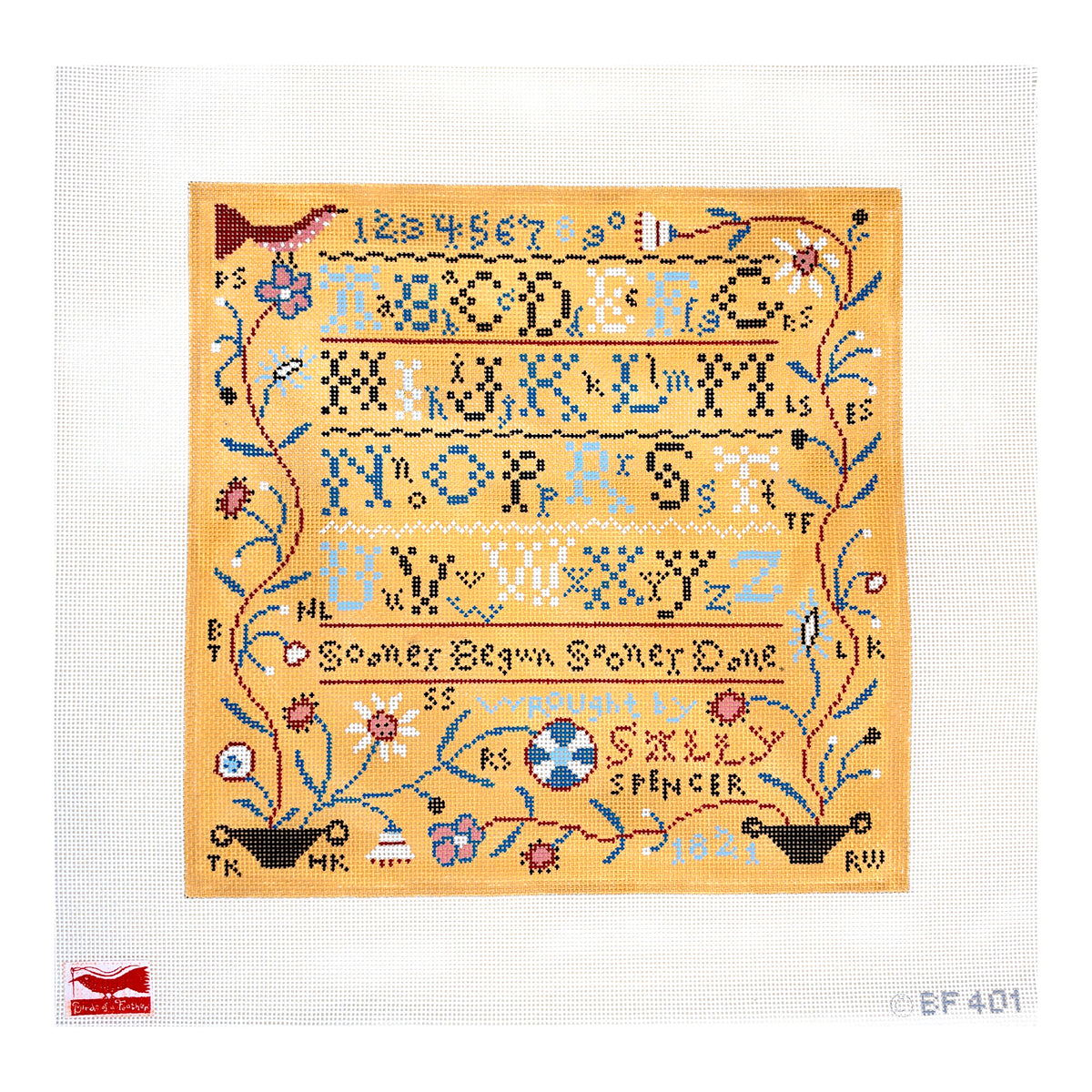 Birds of a Feather Sally Spencer Sampler Needlepoint Canvas