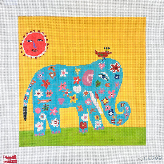 Birds of a Feather Christopher Corr Blue Elephant Needlepoint Canvas