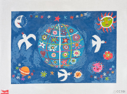 Birds of a Feather Christopher Corr Blue World Needlepoint Canvas