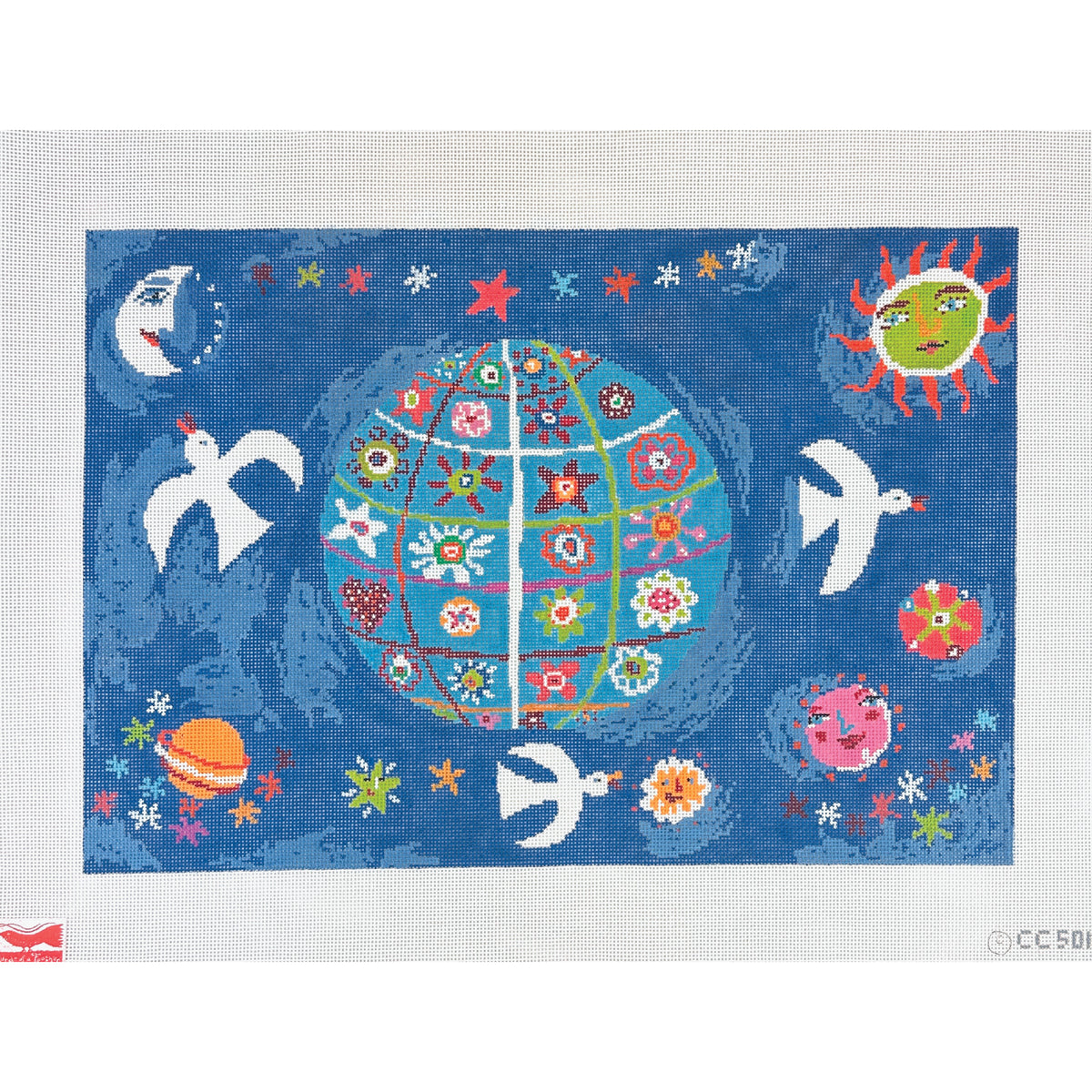 Birds of a Feather Christopher Corr Blue World Needlepoint Canvas