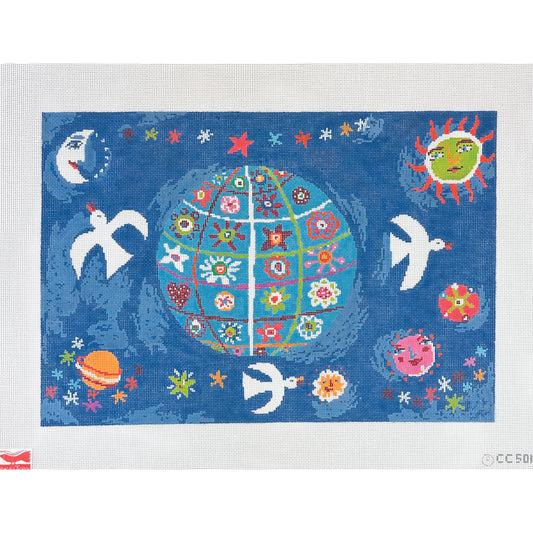 Birds of a Feather Christopher Corr Blue World Needlepoint Canvas