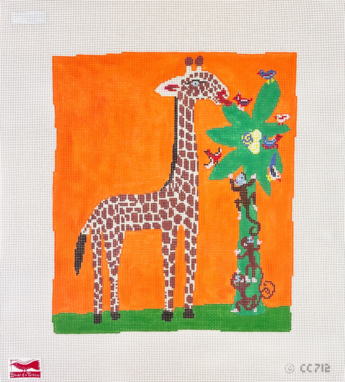 Birds of a Feather Christopher Corr Monkeys and Giraffes Needlepoint Canvas