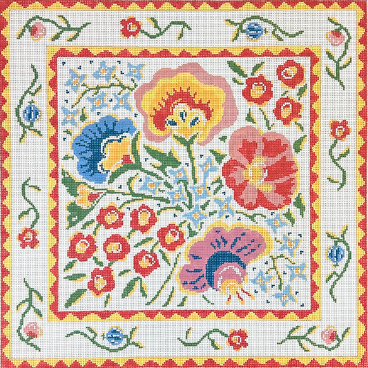 Birds of a Feather Country Floral White Needlepoint Canvas