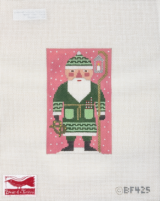 Birds of a Feather Green Santa Needlepoint Canvas