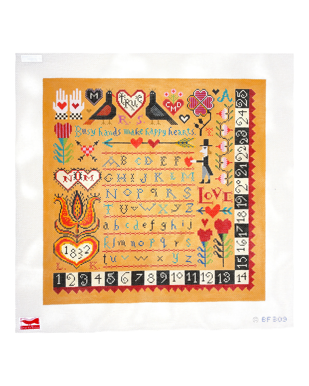 Birds of a Feather Happy Hearts Samplers Needlepoint Canvas