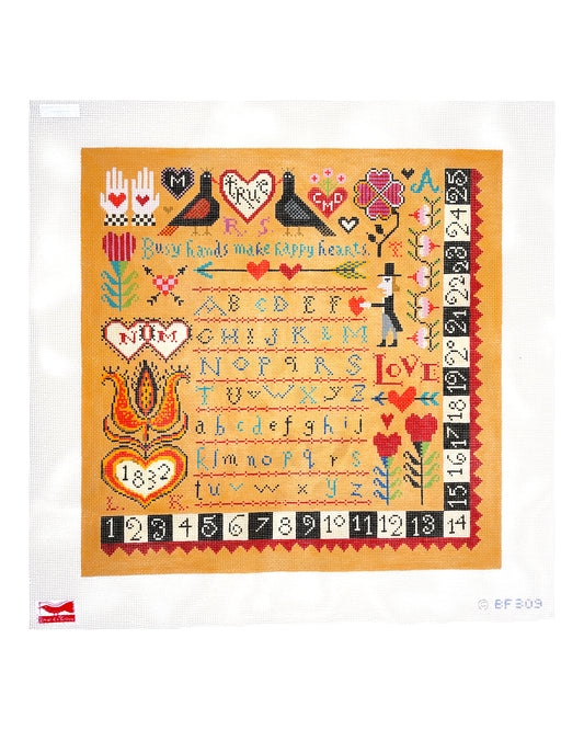 Birds of a Feather Happy Hearts Samplers Needlepoint Canvas
