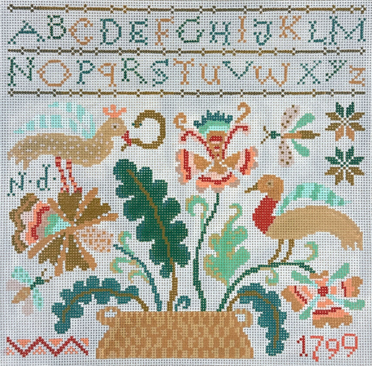 Birds of a Feather Nancy Davis Abundant Garden Day Needlepoint Canvas
