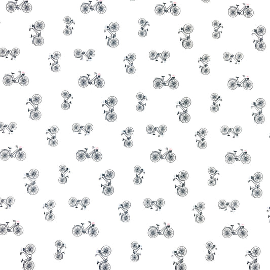 Blank Quilting Lower the Volume Bicycles Cotton Fabric - White
