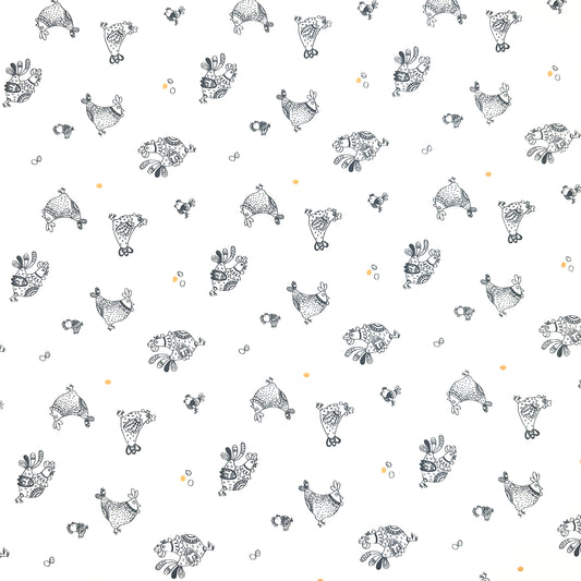 Blank Quilting Lower the Volume Chickens Cotton Fabric - White