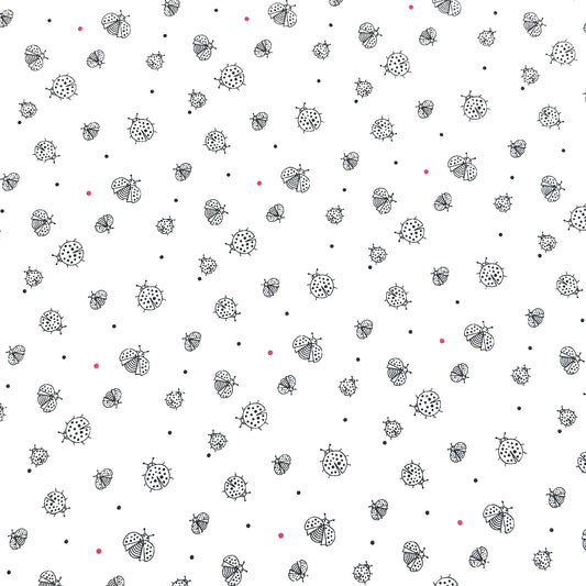 Blank Quilting Lower the Volume Ladybugs Cotton Fabric - White