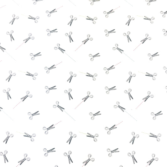 Blank Quilting Lower the Volume Scissors Cotton Fabric - White