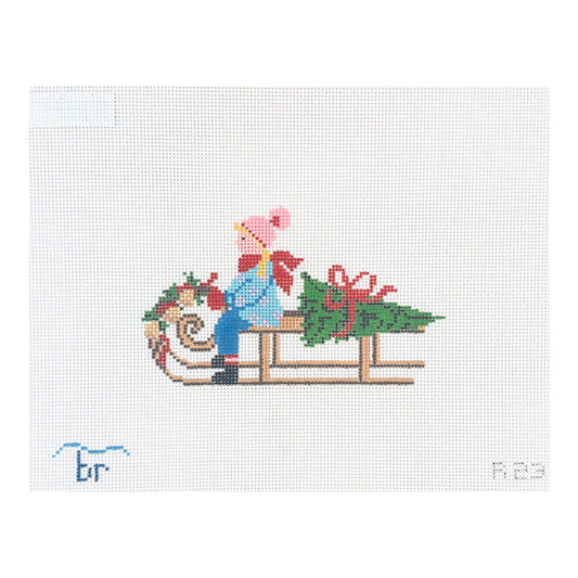 Blue Ridge Stitchery Festive Sled - Girl Needlepoint Canvas