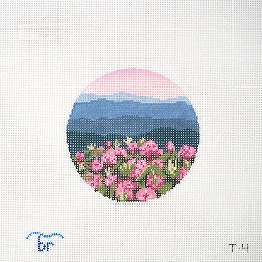 Blue Ridge Stitchery Rhododendron on the Blue Ridge Round Needlepoint Canvas