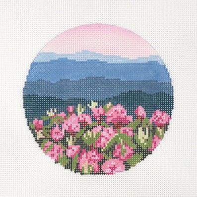 Blue Ridge Stitchery Rhododendron on the Blue Ridge Round Needlepoint Canvas