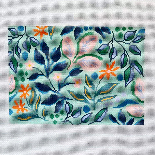 Blueberry Point Aqua Floral Pattern Needlepoint Canvas