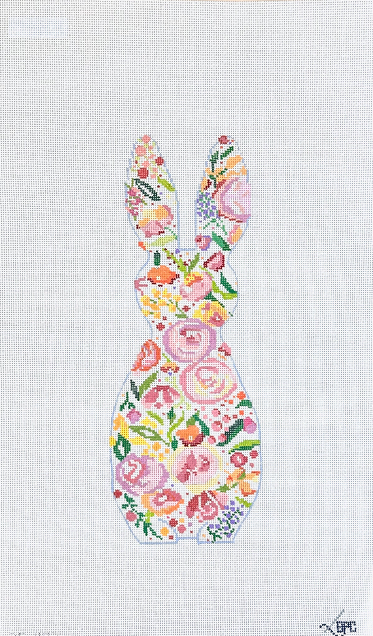 Blueberry Point Floral Bunny Needlepoint Canvas - Medium