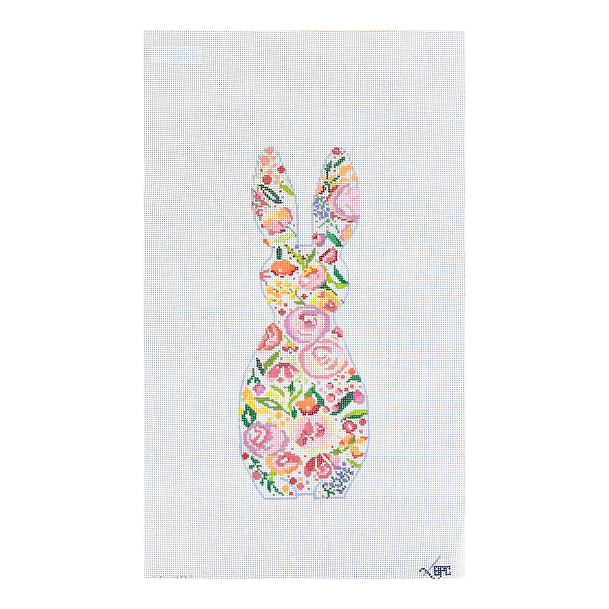Blueberry Point Floral Bunny Needlepoint Canvas - Medium