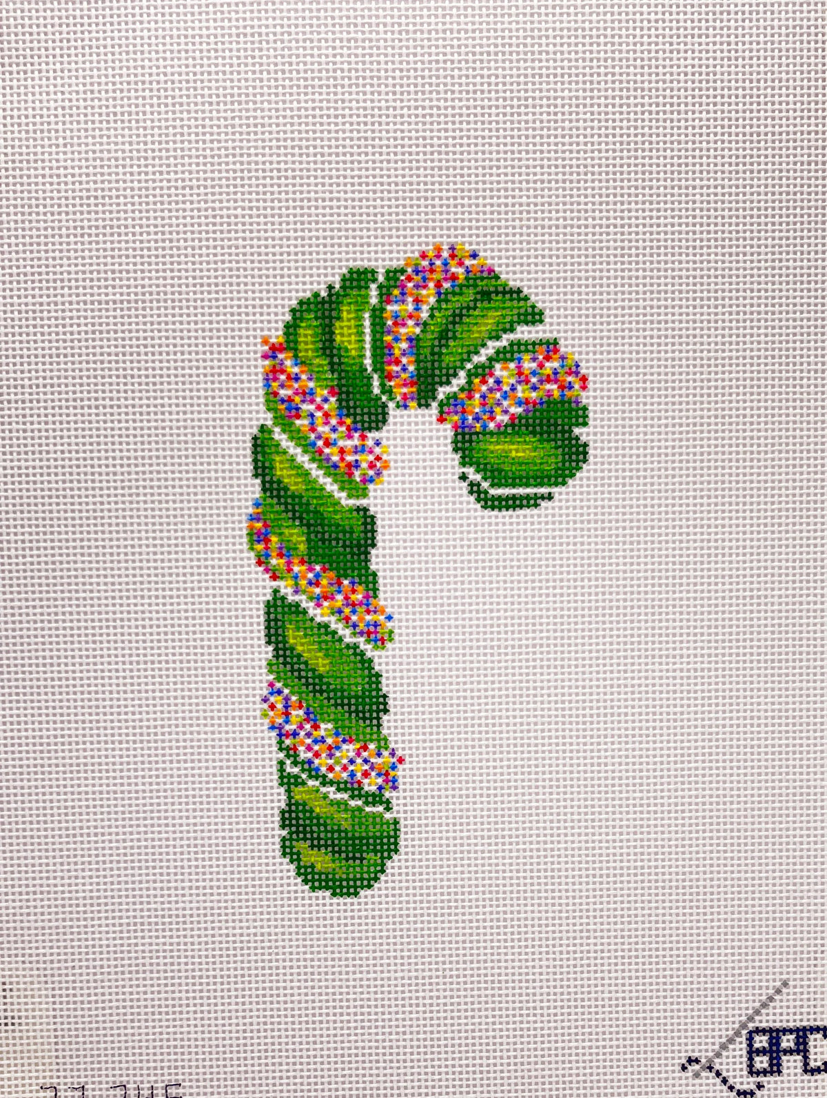Blueberry Point Sprinkle Candy Cane Green Needlepoint Canvas