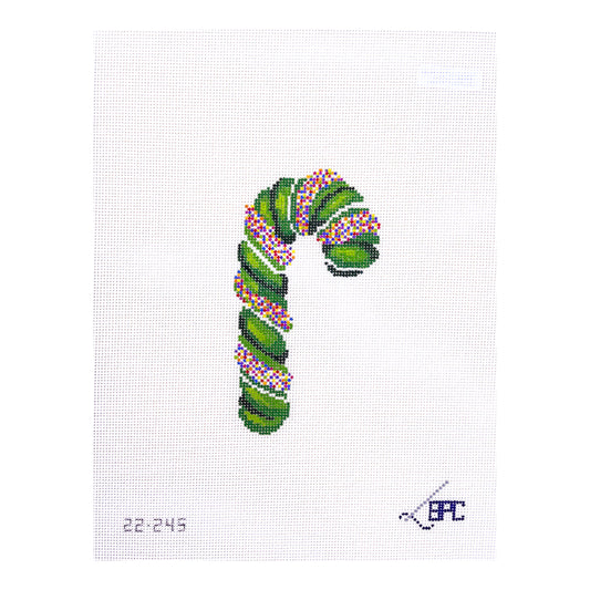 Blueberry Point Sprinkle Candy Cane Green Needlepoint Canvas