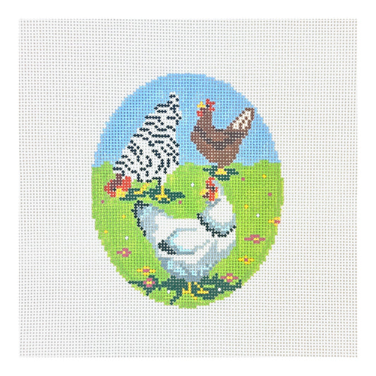 Blueberry Point Three Hens Oval Needlepoint Canvas